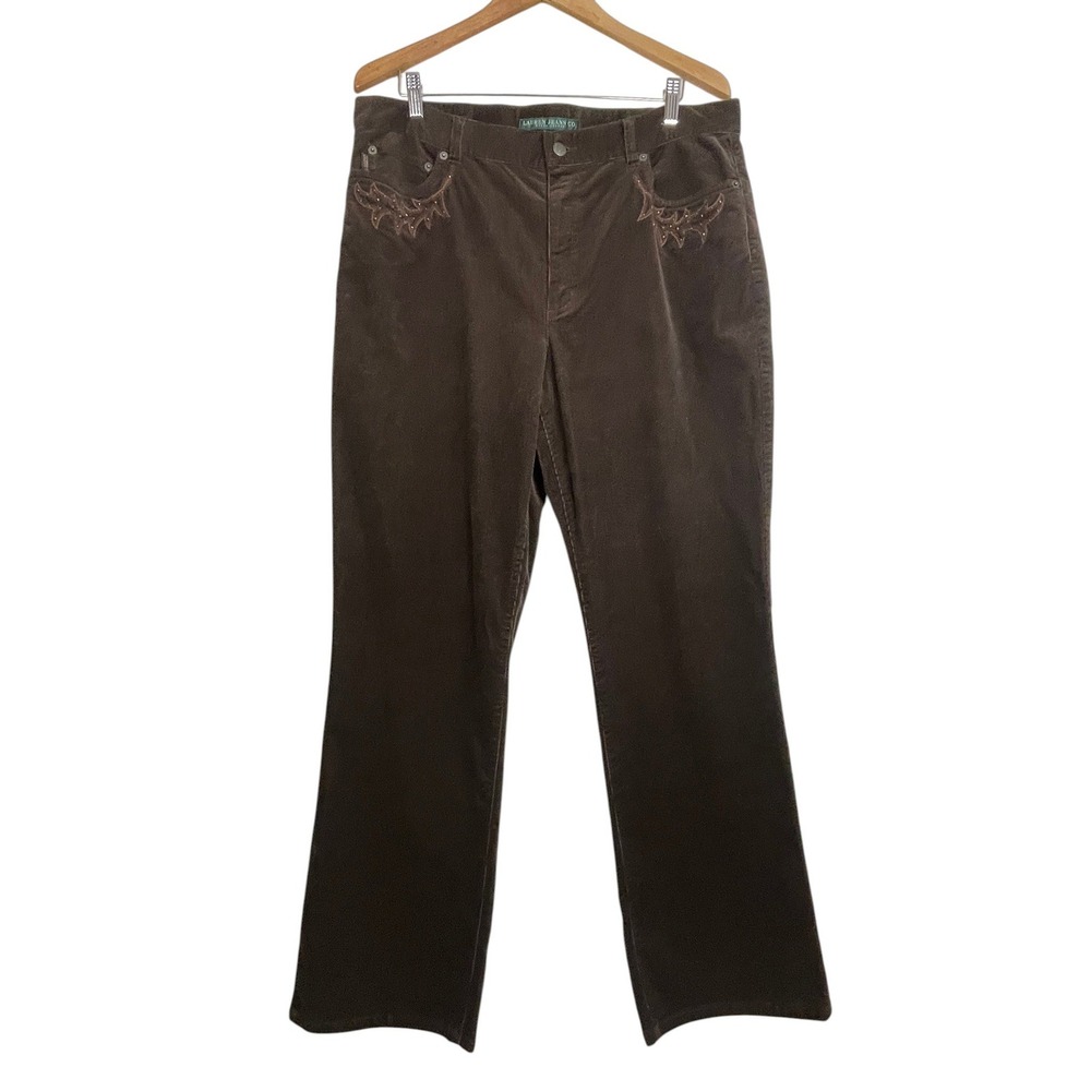 Lauren Jeans Co Ralph Lauren Size 16 Brown Corduroy Y2K Western Studded Pants